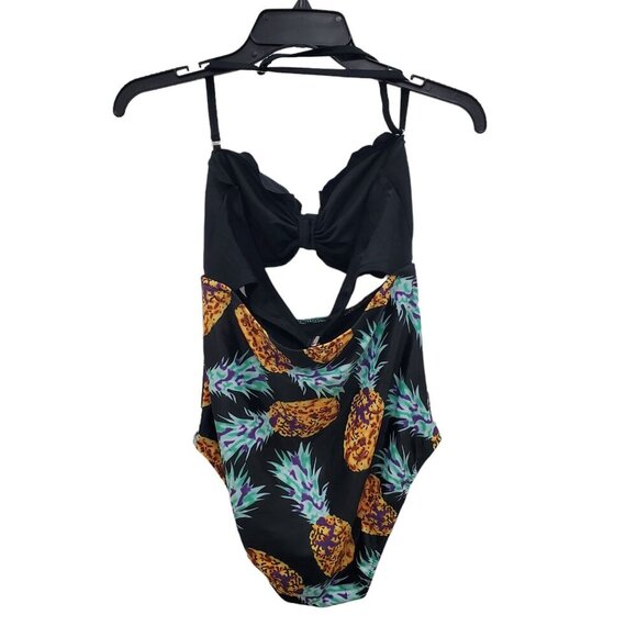 Bower Millet Women's Black Scalloped Top Cut Out Pineapple‎ One Piece Swimsuit M - Picture 7 of 8